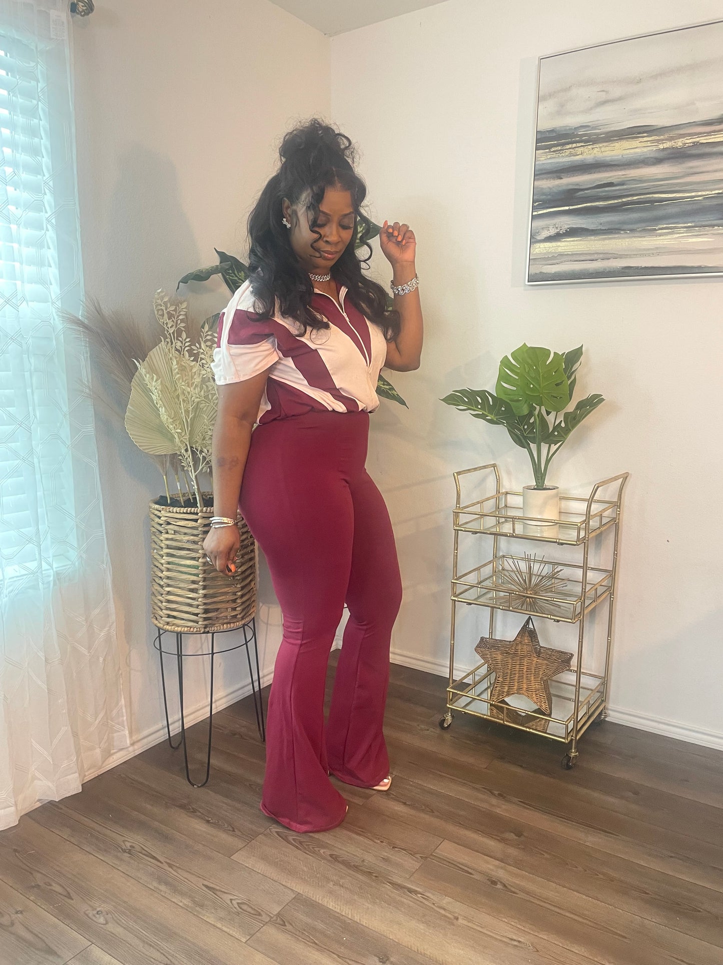 Color Block Jumpsuit (Burgundy)