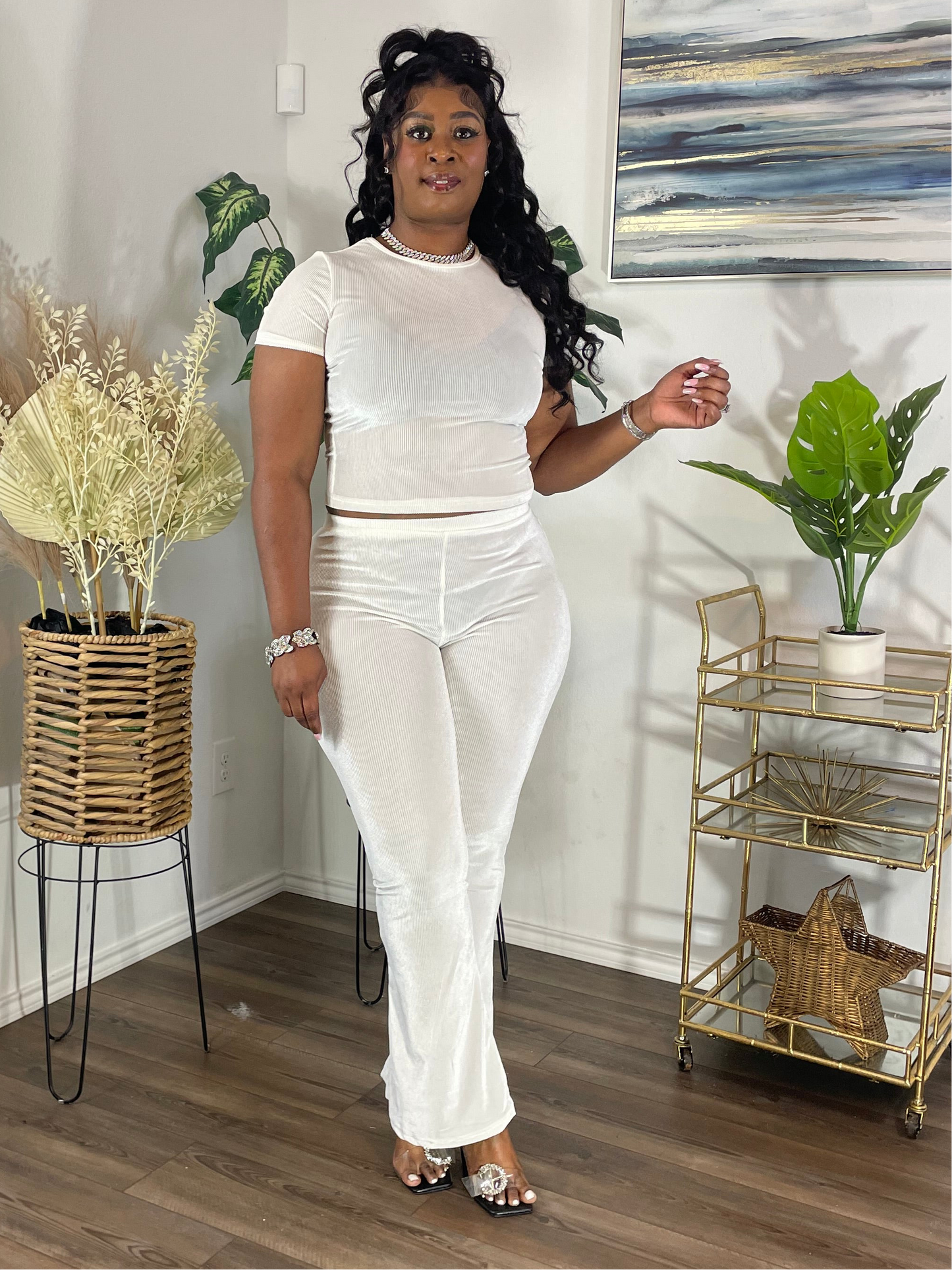 White Two Pants Set