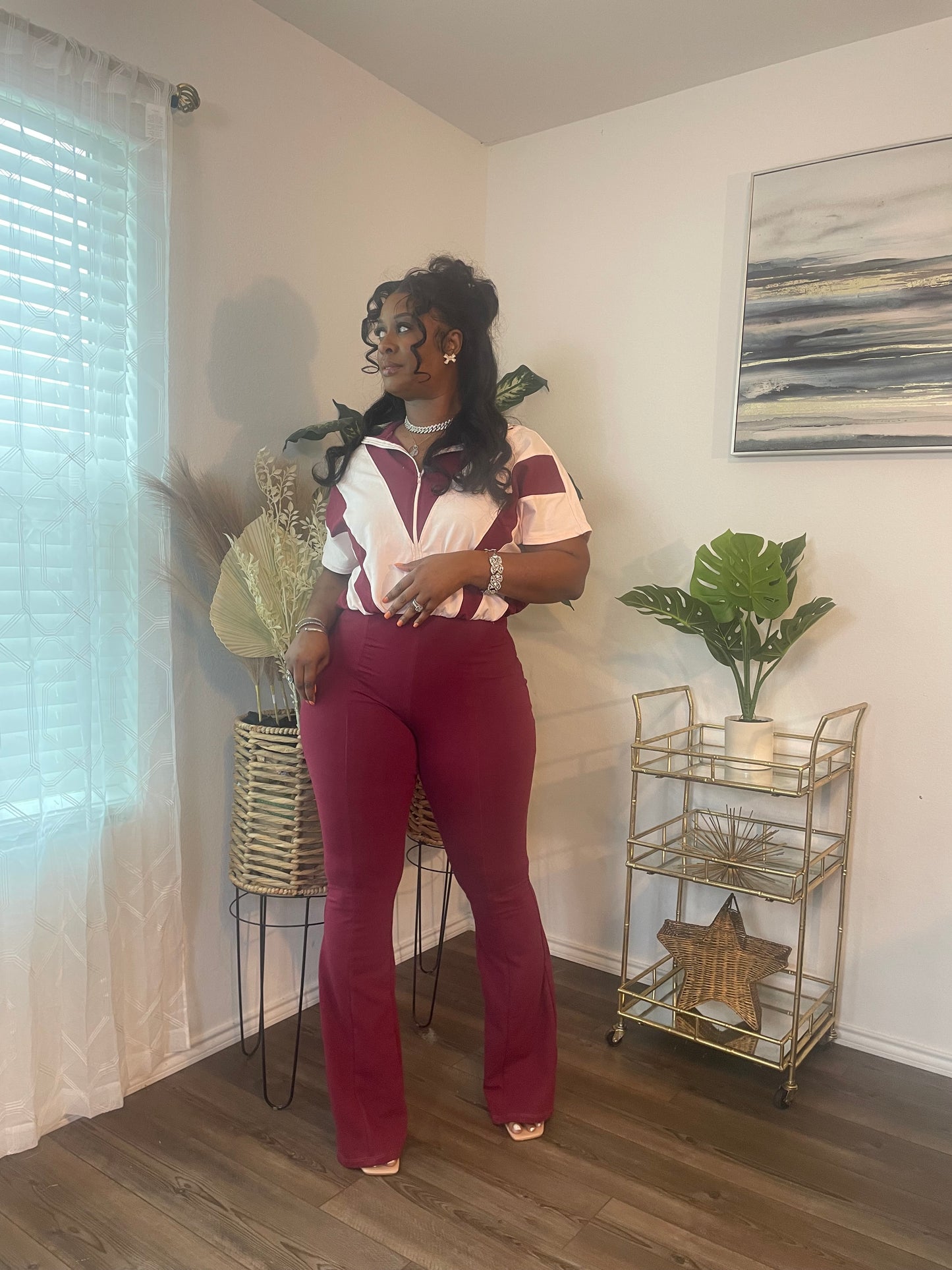 Color Block Jumpsuit (Burgundy)