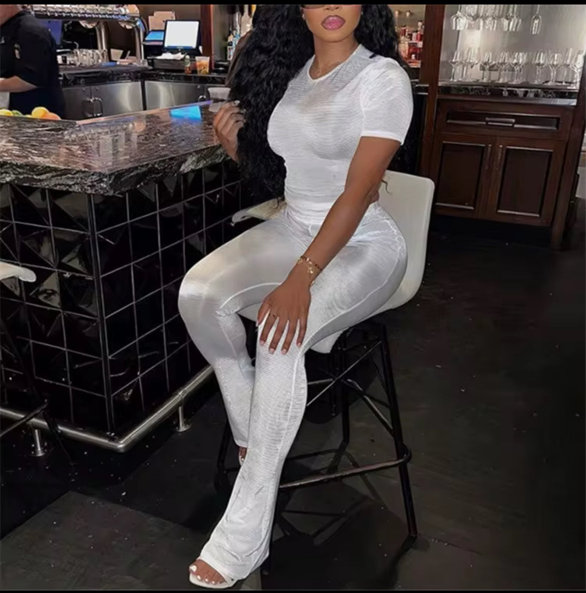 White Two Pants Set
