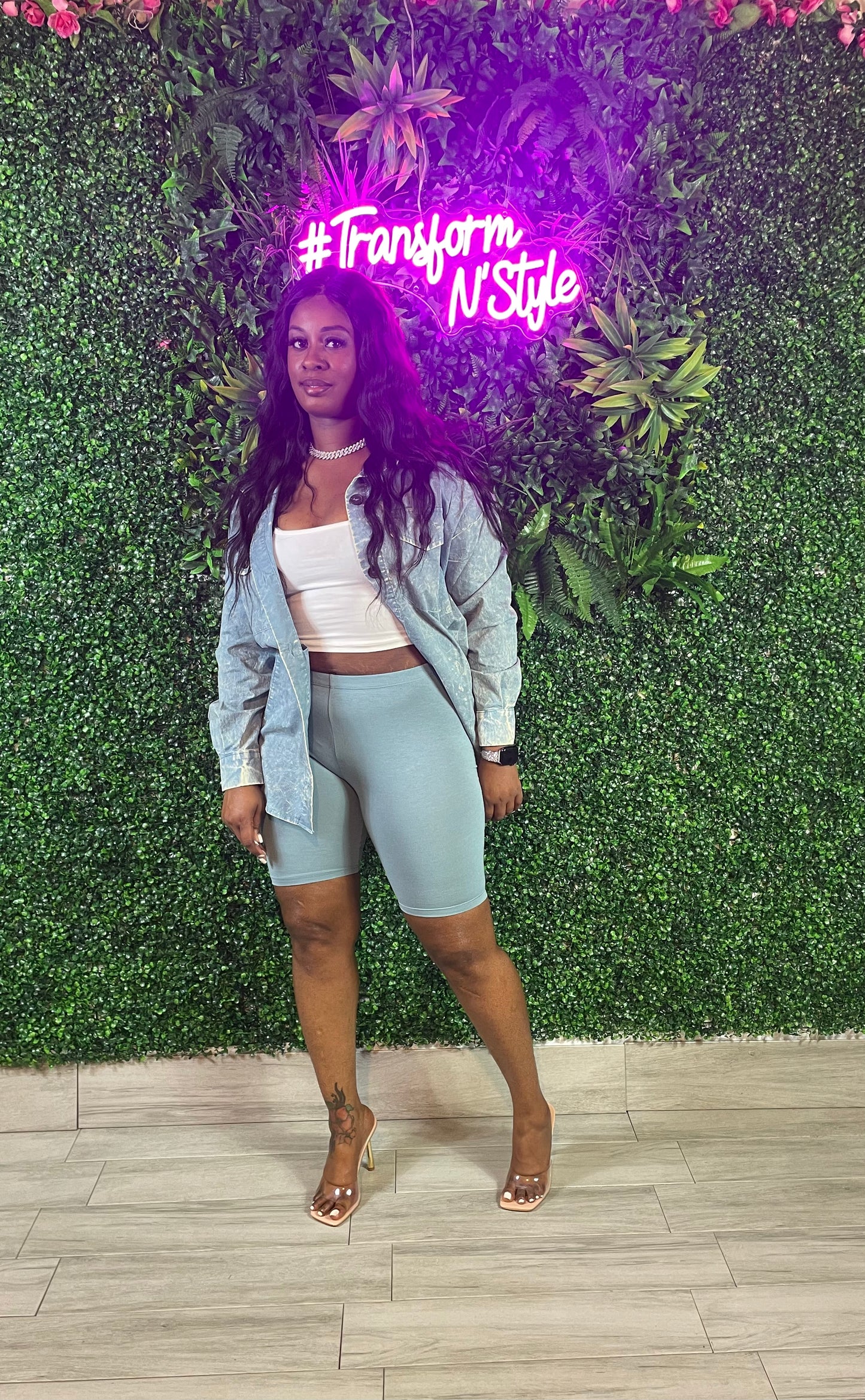 Stonewashed Shacket Set (Ash Blue)