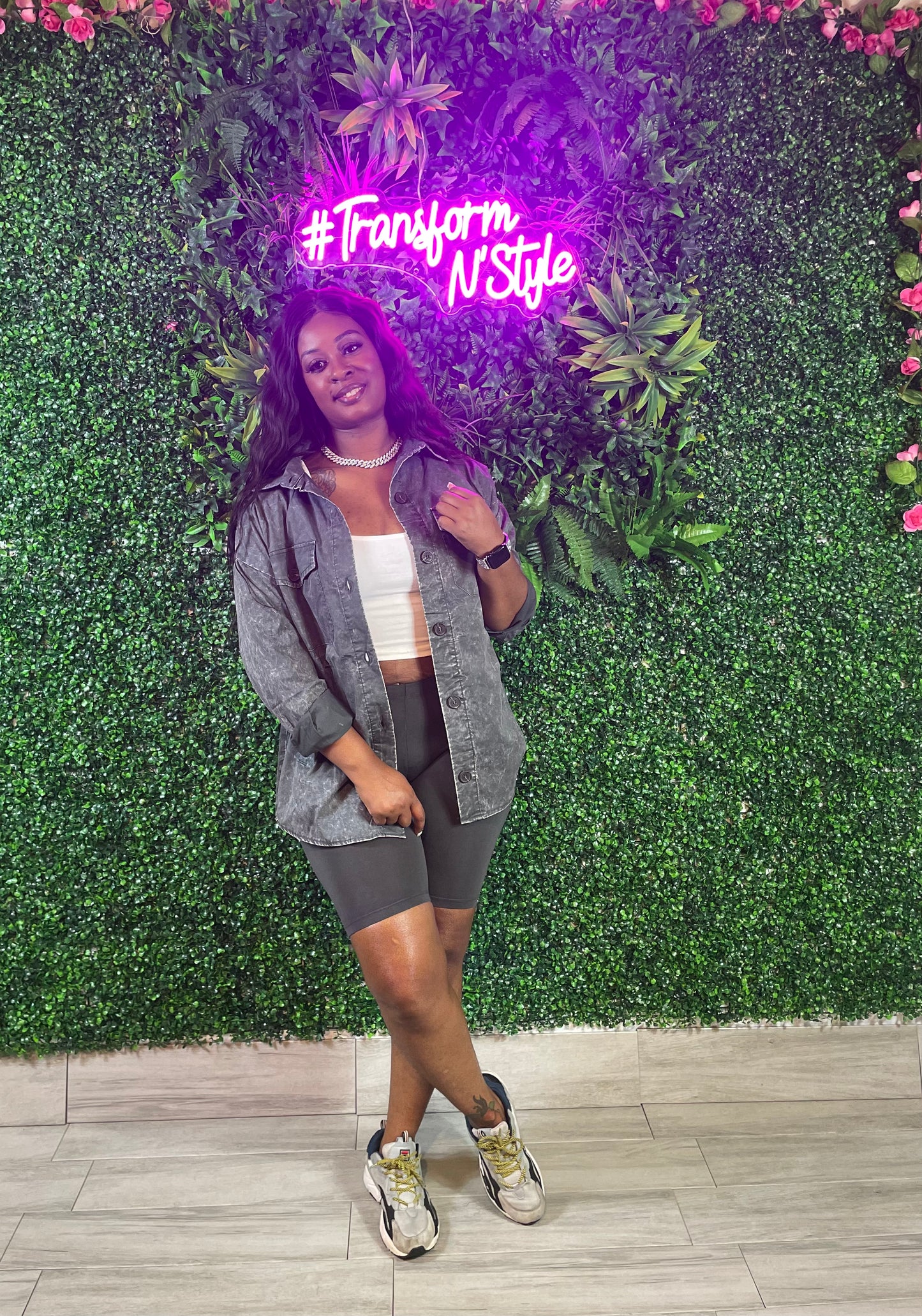 Stonewashed Shacket Set (Ash Grey)